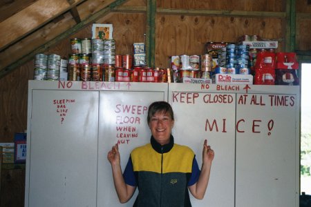 Cupboards in the huts are posted with signs warning of mice!